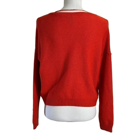H&M Divided Cropped Bright Orange Sweater Size 8 Long Sleeves Pullover Knit Top - Picture 3 of 7